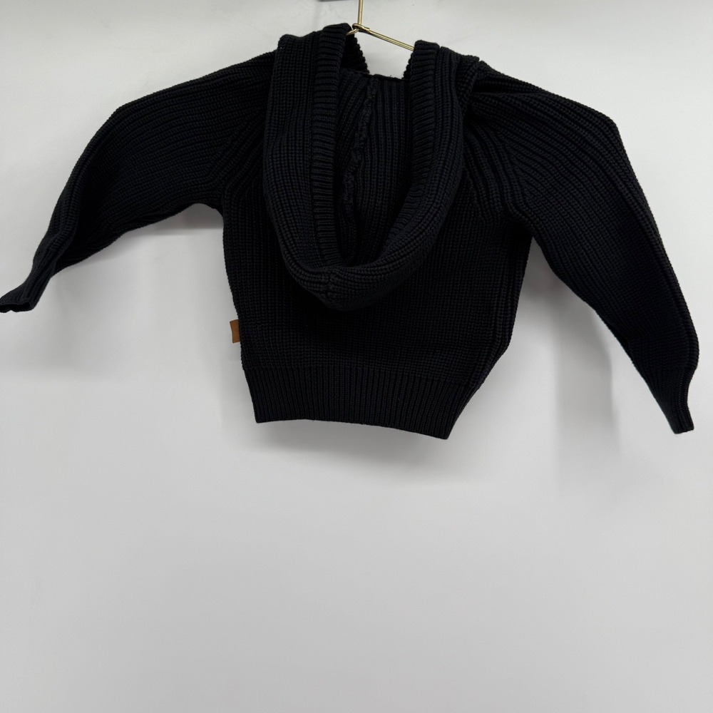 Goumi Kids Black Knit Full Zip Hooded Sweater 6-12 Months - Picture 2 of 8